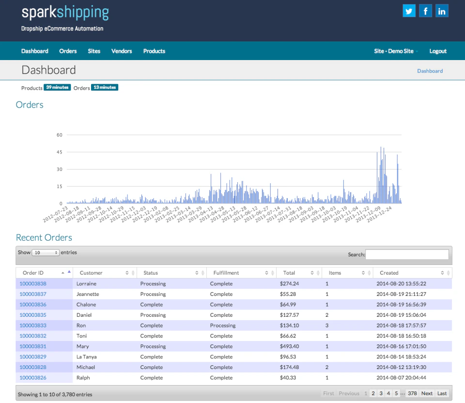 screenshot of Spark Shipping